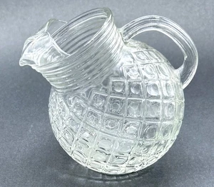 Vintage Klarglas 5" Topf Bauch Saft Krug 1 Quart, gestepptes Muster - Bild 1 von 5