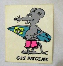 Vintage Original 1980s G&S Ratgear Surf Rat W/Surfboard Sticker Decal Unused