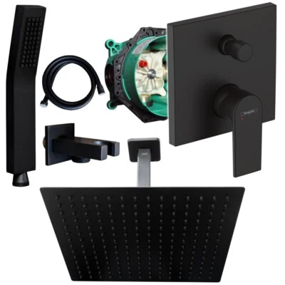 Hansgrohe Vernis Unterputz Duscharmatur Schwarz Regendusche Kopfbrause 30cm Set