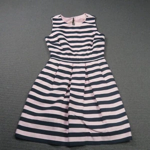 Review Womens A-Line Dress 10(AU) Small Pink & Black Striped Pleated Summer - Picture 1 of 9