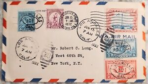 1932 Air Mail Cover Los Angeles CA Olympics Fancy Cancel NY Vintage