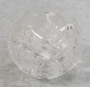 Jarrón Rose Bowl de vidrio con corte de cristal transparente diseño de flores remolino vintage 4,25" x 5" - Imagen 1 de 7