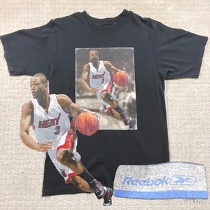 REEBOK 06’ NBA Miami Heat Basketball Dwayne Wade #3  Portrait Black Tee Shirt S - Picture 1 of 10