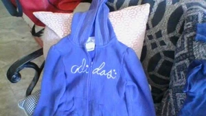 Adidas Hoodie CUTE Soft Girls Sz 5 Purple Sweater Zip-Up Pockets Stars GOOD COND - Picture 1 of 14