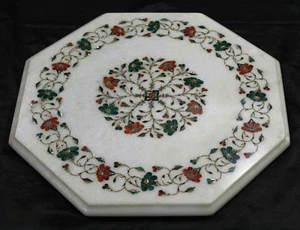15" Marble table top semi precious stones inlay floral handicraft art work - Picture 1 of 1