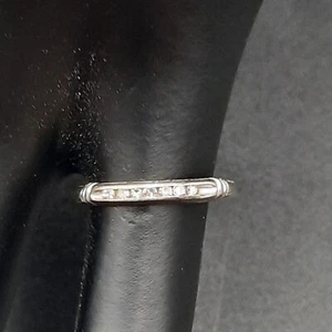 18K White Gold Wedding Band w/ 7 White Sapphires Elegant Minimalist Design - Picture 1 of 6