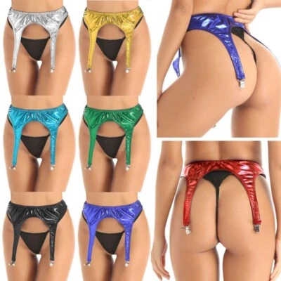 Damen Strumpfhalter Wetlook Mini Rock Strumpfband Strapsgürtel mit 4 Metall Clip - Bild 1 von 2