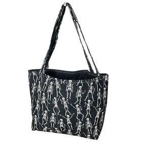 Handmade Skeleton Quilted Shoulder Bag Black Halloween Fun Spooky Novelty Tote - Picture 1 of 8