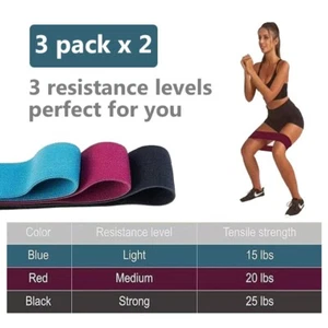6 Exercise Workout Bands Resistance Bands for Women, 3 Levels Booty Bands - Picture 1 of 4