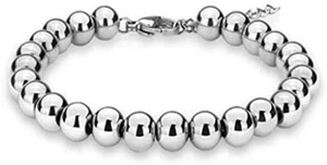 Sterling Silver 4MM-10M Italian Bead Ball Chain Bracelet- Handmade Bead Italian - Picture 1 of 10