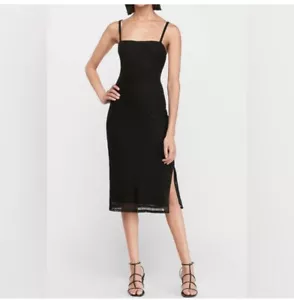 NWT Express black ribbed square neck dress, size L, lined, side slit, stretchy - Picture 1 of 9