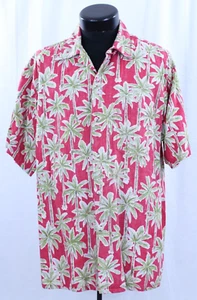 Camicia vintage Go Barefoot Hawaiian Button XL Palm Made USA Hawaii Tiki Red Loop Luau - Foto 1 di 14