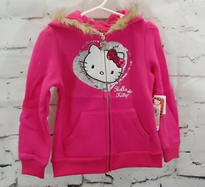 Hello Kitty girls Sweatshirt hooded jacket with fur Hello Kitty Applique front - Picture 1 of 3