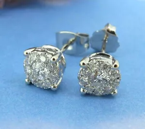 .40 ctw Diamonds Round Cut 14k White Gold Cluster Stud Earrings Butterfly Back - Picture 1 of 6