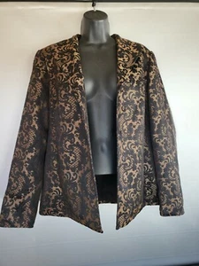 Coldwater Creek Women's Floral Black Gold Blazer Jacket Buttoned Front  Size 12 - Picture 1 of 7