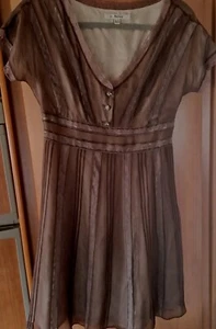 L.K. Abito midi donna Bennett UK10 marrone seta/poliestere foderato trasparente - Foto 1 di 10