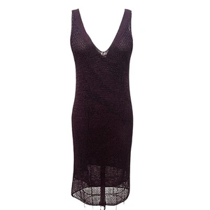 NWT Mango MNG Lurex openwork knit dress Burgundy Size Small - Picture 1 of 13