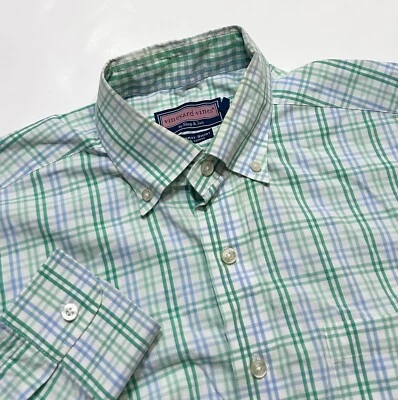 Camisa de vestir Vineyard Vines para hombre ajuste clásico a cuadros verde azul M Foto 1 de 4