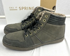 Men New Call IT Spring Olive/Gray Lace Faux-Fur Lined Casual Ankle Boots sz 11M - Picture 1 of 6