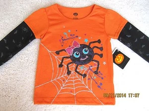 NEW Halloween Orange Black Friendly Spider Top T Shirt Toddlers Girls 12M NWT - Picture 1 of 3
