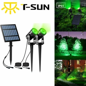*US STOCK* 2PCS Solar LED Spotlights Outdoor Garden Security Wall Lights Green - Picture 1 of 12