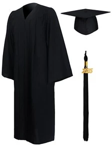 Matte Graduation Gown Cap Tassel Set 2025 for High School and Bachelor Black ... - Picture 1 of 6