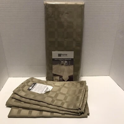 JCPenney Home Collection 52x70" Oblong Tablecloth & 4 Napkins Taupe Colored NEW - Image 1 of 4