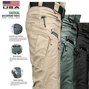 Mens Cargo Pants Work Combat Pants Outdoor Hiking Waterproof Trousers Tactical - Picture 1 of 35
