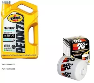 Pennzoil Platinum 5W-20 Full Synthetic Motor Oil, 5 Quarts w/K&N Oil Filter - Picture 1 of 1
