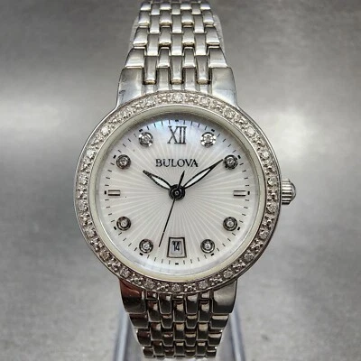 Bulova Watch Women 26mm White Dial Silver Tone Round Date 96r203 New Battery - Image 1 of 4
