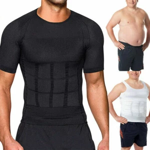 Men's Fashion Compression T-Shirt Body Shaper Crew Neck Muscle Workout Tank Top - Picture 1 of 39