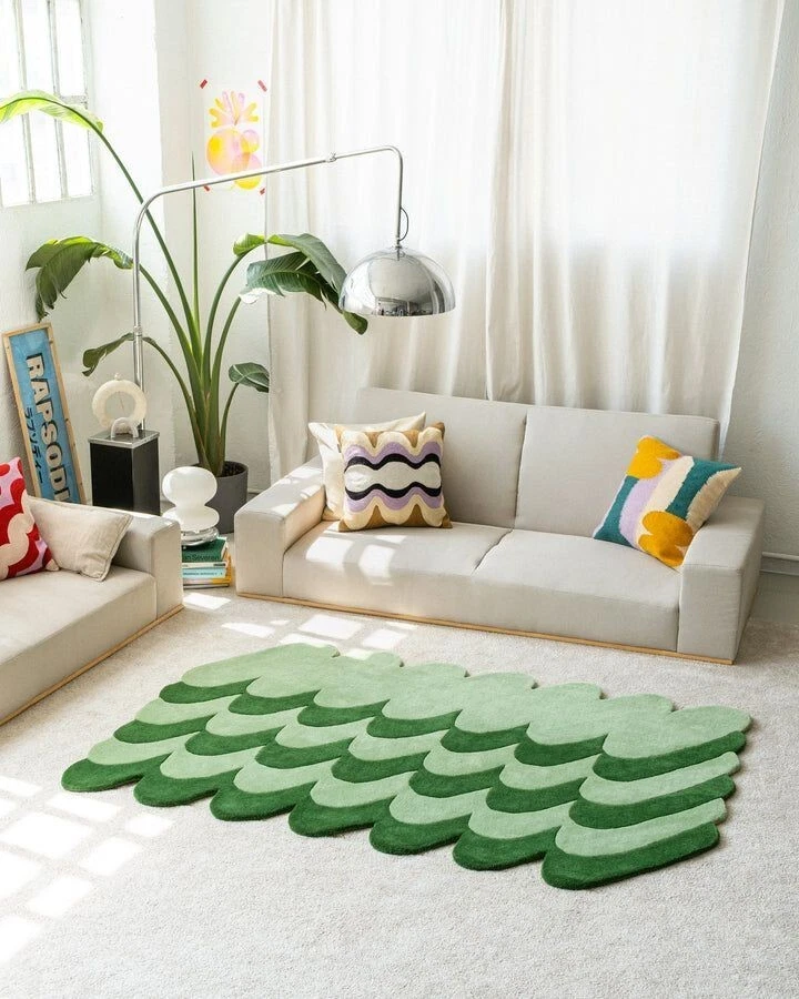 Geometric Rugs Hand Tufted Carpets Color Fine Wool Living Butterfly light Green - Image 1 of 1