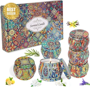 6Pack Scented Candle Gift Set 130g Soy Wax Aromatherapy Tins for Women&Mom Gifts - Picture 1 of 12