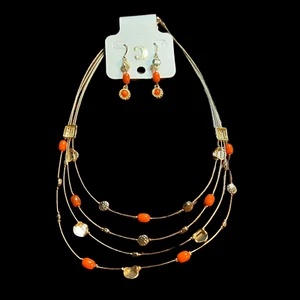 Charming Charlie Necklace Earrings Set Gold Tone Orange Beads Multi-strand - Picture 1 of 5