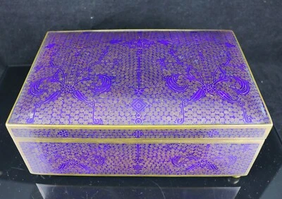 Fina caja antigua china esmaltada azul cloisonne ~ 9-3/8" x 6-1/4" x 3-3/4" Foto 1 de 4