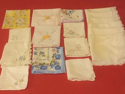 Vintage Handkerchiefs Cotton Floral Embroidered Lace Lot Of 17 - Image 1 of 4