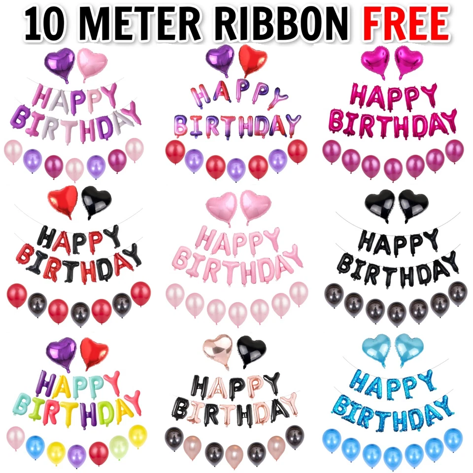 Happy Birthday Foil Balloons Set Large Latex Letters Banner Bunting Party Decor - Image 1 of 1