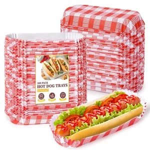 300 Pcs Paper Hot Dog Trays, Small Disposable Hot Dog Boats Fluted to Go Food - Picture 1 of 6