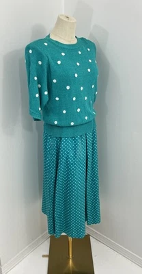 VTG Ciao Ltd Sweater Dress 80s Turquoise Green Silk Blend Lined Sz 10 Secretary - Image 1 of 4