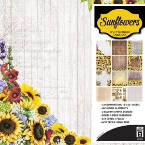 Sunflower 12x12 Patterned Cardstock 12 Sheets Scrapbook Crafting Paper Lot - Picture 1 of 2