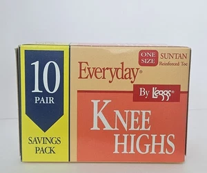 Leggs Everyday SUNTAN Kniestrümpfe Einheitsgröße verstärkte Spitze (10 Paar). Vintage 1997 - Bild 1 von 3