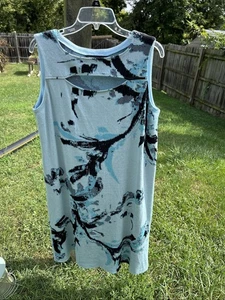 Ming Wang Blue Knit Jacquard Cut-Out Sleeveless A-Line Dress Size Medium - Picture 1 of 5