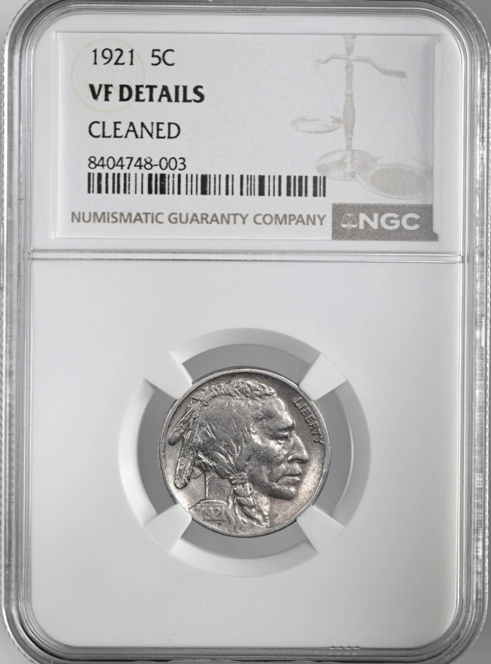 1921-P  5C BUFFALO NICKEL  NGC VF DETAILS "CLEANED"  #8404748-003 - Image 1 of 4
