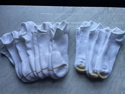 7 NUEVOS CALCETINES ESPONJOSOS DE TIRO BAJO TOBILLO ATLÉTICOS BLANCOS PUNTERA DORADA PARA HOMBRE 9-12 Foto 1 de 4