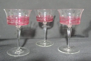 Fine Antique Set of 3 Pink-Threaded STEUBEN Art Glass Champagne Glasses, c. 1930 - Picture 1 of 6