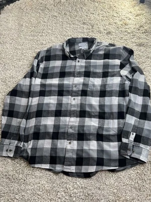 Saddlebred Plaid Long Sleeve Flannel Button Up Shirt Adult Men 3XLT Black White - Image 1 of 4