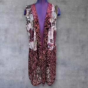 LOGO Lavish Burgundy Velvet Sleeveless Kimono Boho Chic Size XL Women's B20 - Picture 1 of 7