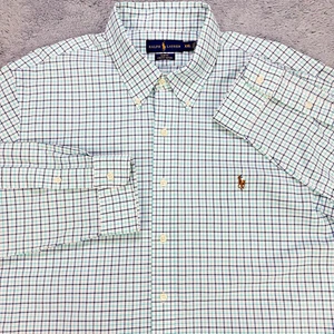 Polo Ralph Lauren Oxford Shirt Men 2XL Blue Gingham Check Slim Stretch BD LS - Imagen 1 de 10