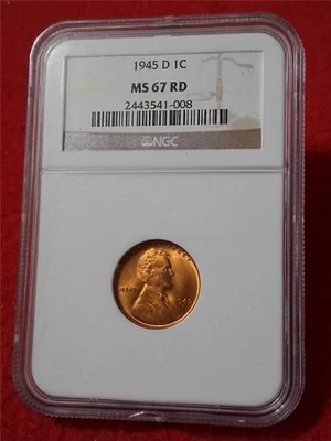 1945-D LINCOLN WHEAT BACK CENT NGC MS 67 RD                              #DRF-32 - Image 1 of 3
