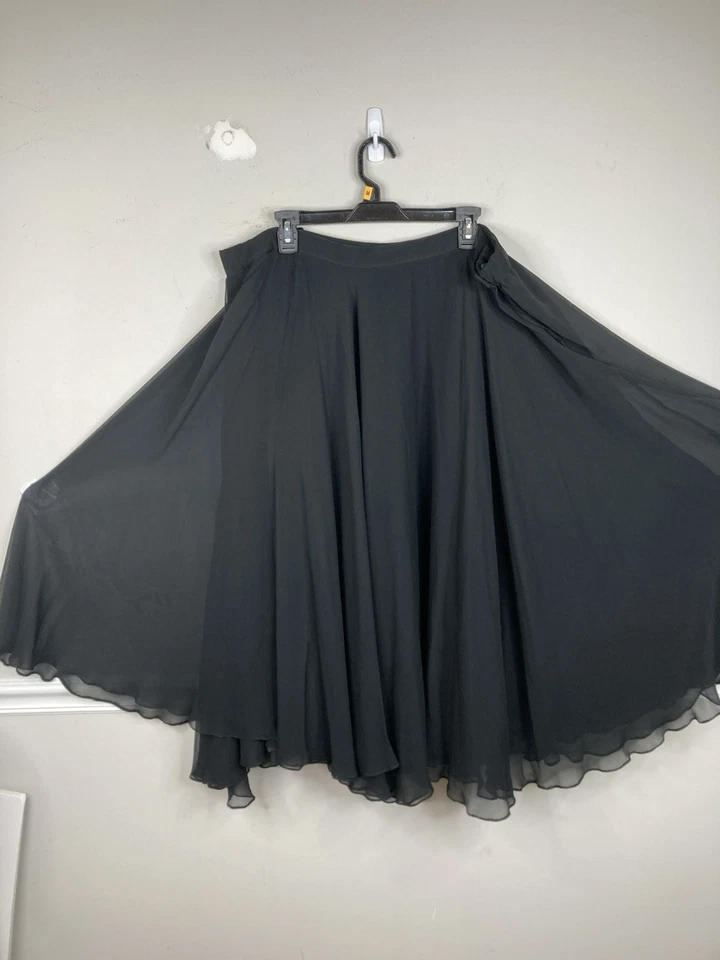 Black Tie Vtg 100% Silk Circle Skirt Woman Size 22 Side Zip And Pocket Black - Image 1 of 4